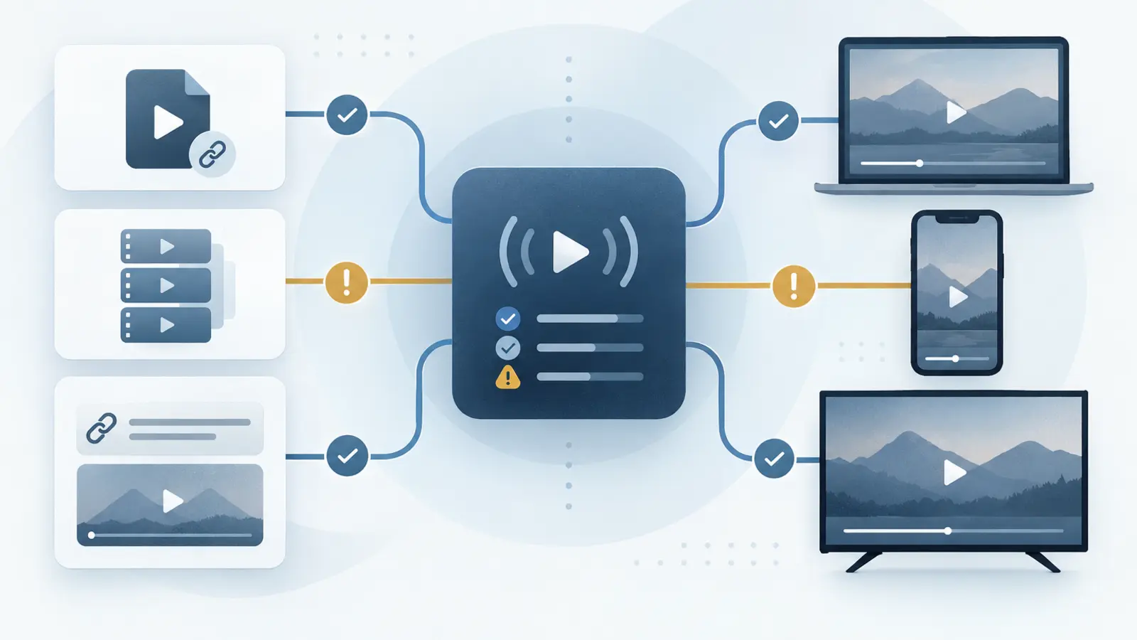Video sources organized across web, mobile, and TV app platforms